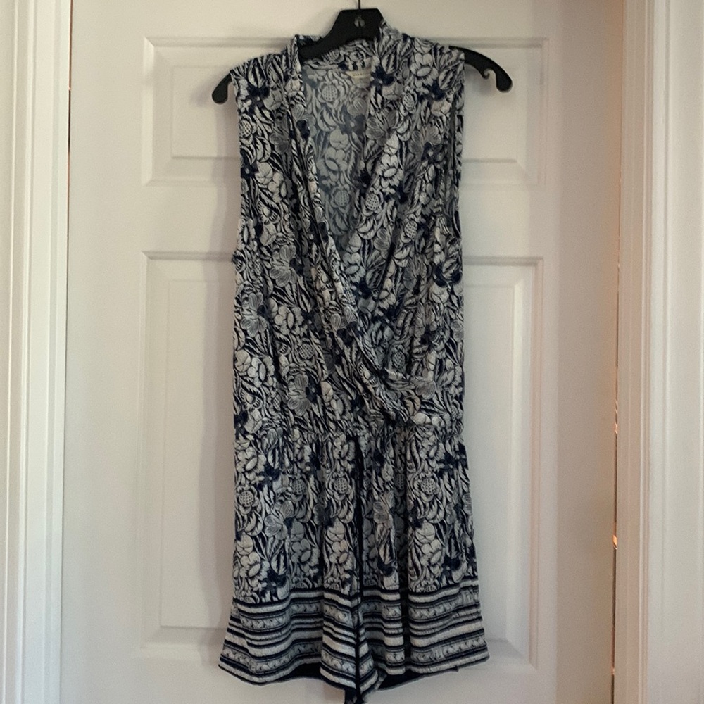 Blue and white shorts romper